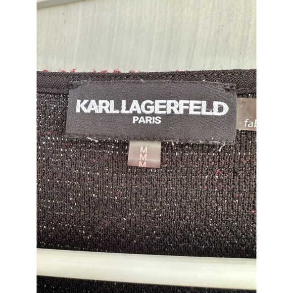 Karl Lagerfeld Paris‎ Black Red Knit Top Lace Trim Sweater Blouse Medium M - Picture 2 of 8